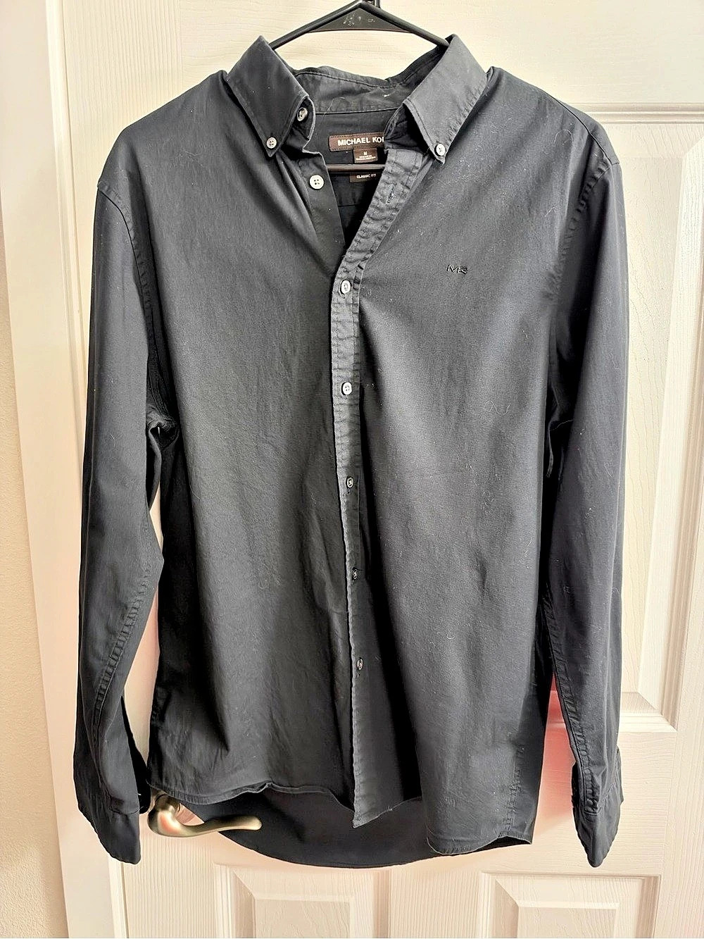 Michael Kors Men’s Medium Black Classic Fit Button Down Shirt Minimalist Preppy